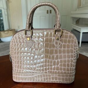 Taupe patent Croc embossed alma dome style double handle vintage mini bag beige